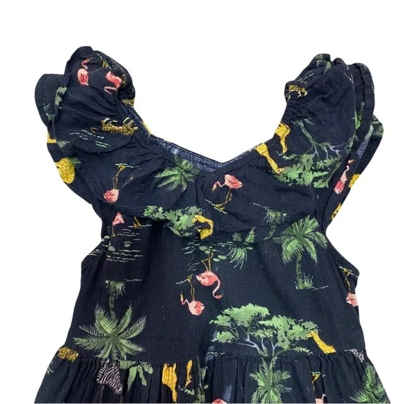 NWT OLD NAVY DRESS SAFARI PRINT BLACK DRESS PALM TREES 🌴 FLAMINGOS 🦩 🦒 4T NEW - Picture 3 of 5